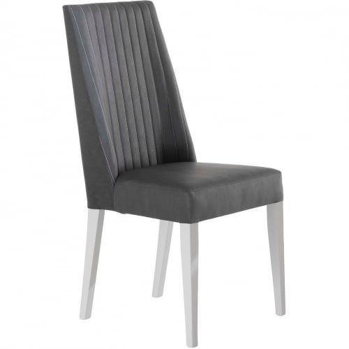 Luxuria Dining Chair in Channel Tufted Grey Eco Leather & Gloss White